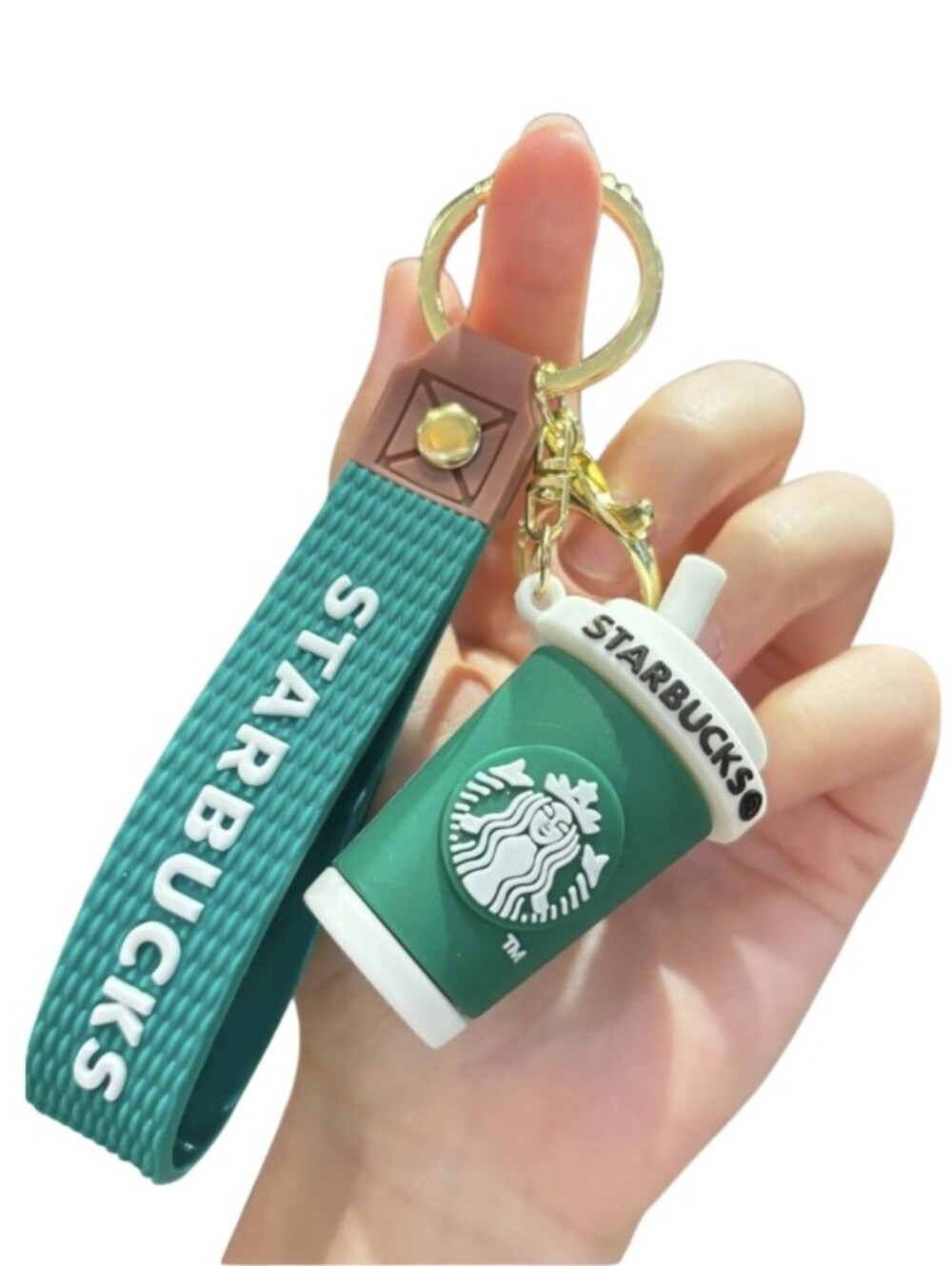 Starbucks Teal Green Cup Keychain with Matching Wrist Strap